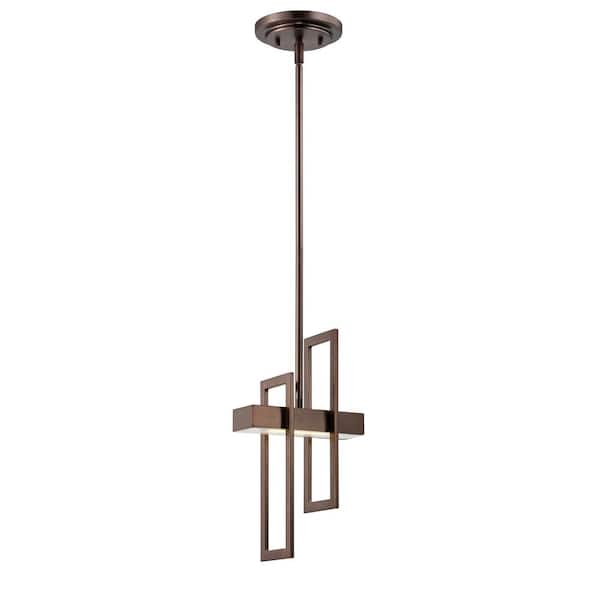 60-Watt Equivalent Integrated LED Hazel Bronze Mini Pendant with Frosted Glass Shade