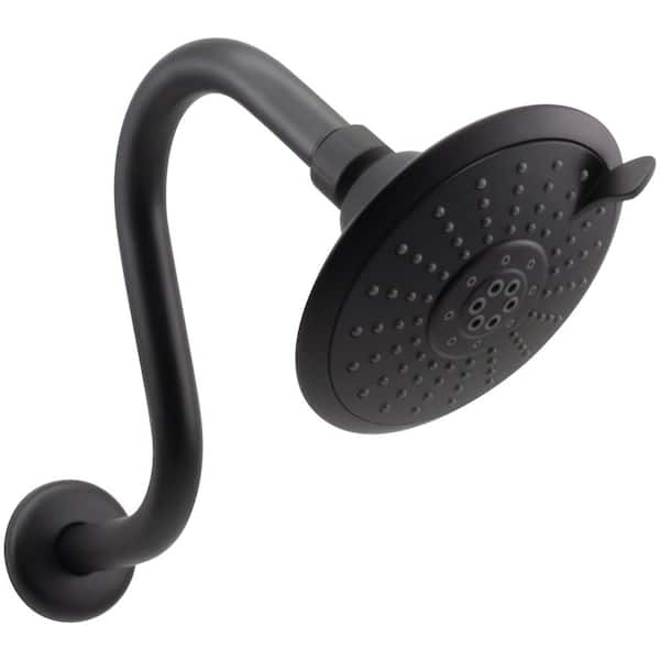 Westbrass 5-Spray Patterns with 1.8 GPM 5 in. Wall Mount Fixed Shower Head with 8 in. S-Shape Shower Arm in Matte Black