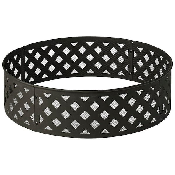 30 in. Steel Fire Ring with Lattice Pattern in Black