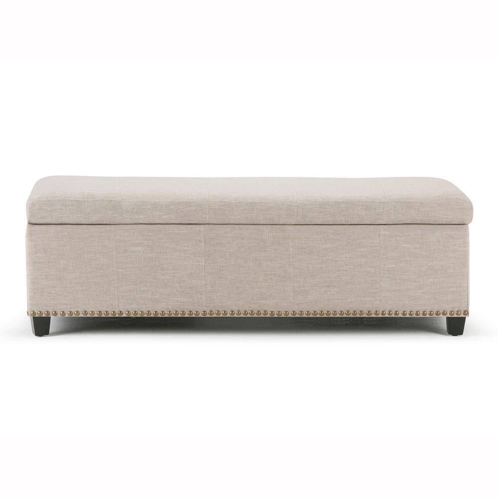 Linen Natural 48" Upholstered Storage Ottoman Bench