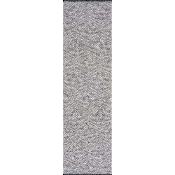Tayse Rugs Alma Light Gray 2 ft. x 8 ft. Diamond Machine Washable Indoor Runner Rug