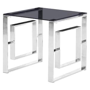 Manhattan 21.5 in. Smoked/Silver Glass with Stainless Steel End Table