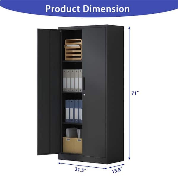 Kahomvis Black 71 in. H Metal Office Storage Cabinet Steel Locking