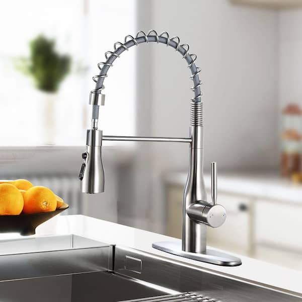 16.9 in. Single-Handle Pull-Down Sprayer Kitchen Faucet with 360 ° Swivel Spout in Brushed Nickel