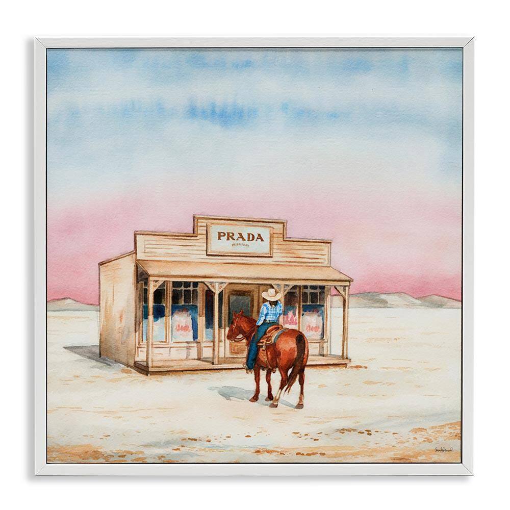 Cowgirl at Desert Shop by Amanda Greenwood White Framed Nature Giclee Art Print 24 in. x 24 in. price history on PriceWatchPro