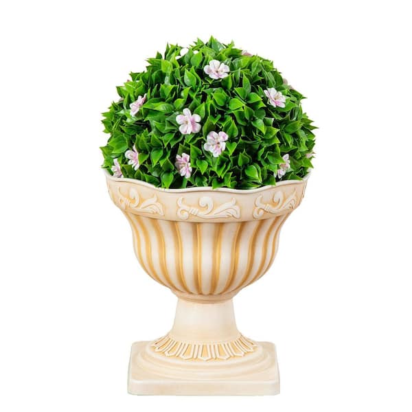 22 in. Artificial UV Resistant Pink Mixed Flower Ball Topiary in Decorative Urn Planter (Indoor/Outdoor)