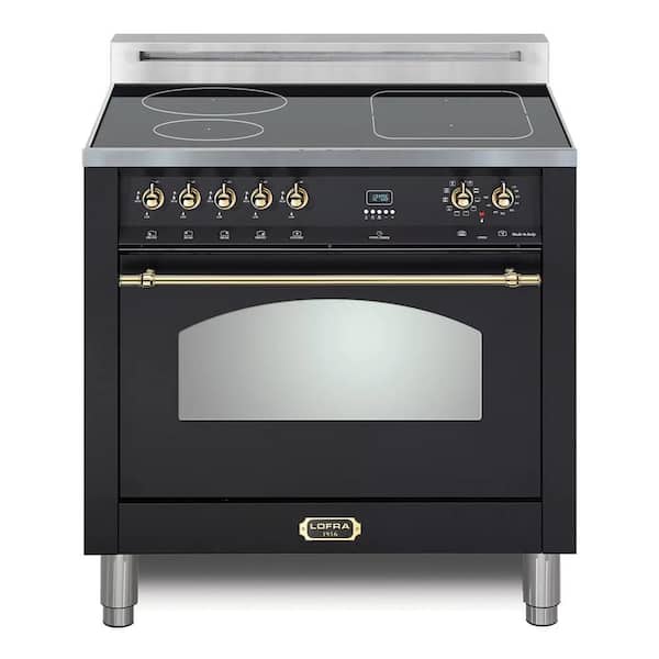 Dolcevita Series 30 in. 4 Elements Freestanding Induction Range in Matte Black with Brass Trim