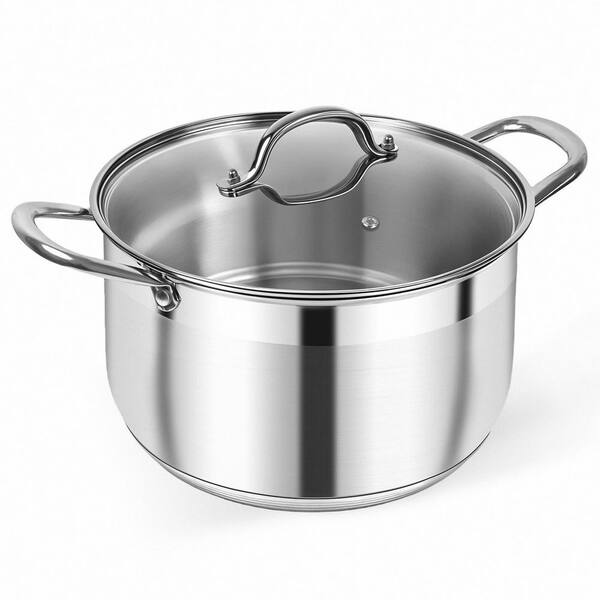 8 qt. Stainless Steel Nonstick Stock Pot in Silver, with Tempered Glass Lid and Riveted Stainless Steel Handles