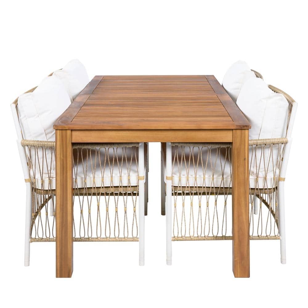 5 Pieces Natural Rattan Outdoor Dining Set Outdoor Patio Set with White Cushions price history on PriceWatchPro