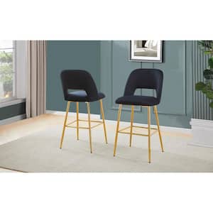Moy 29 in. Black High Back Metal Frame Bar Stool With Velvet Fabric And Gold Chrome Legs (Set of 2)