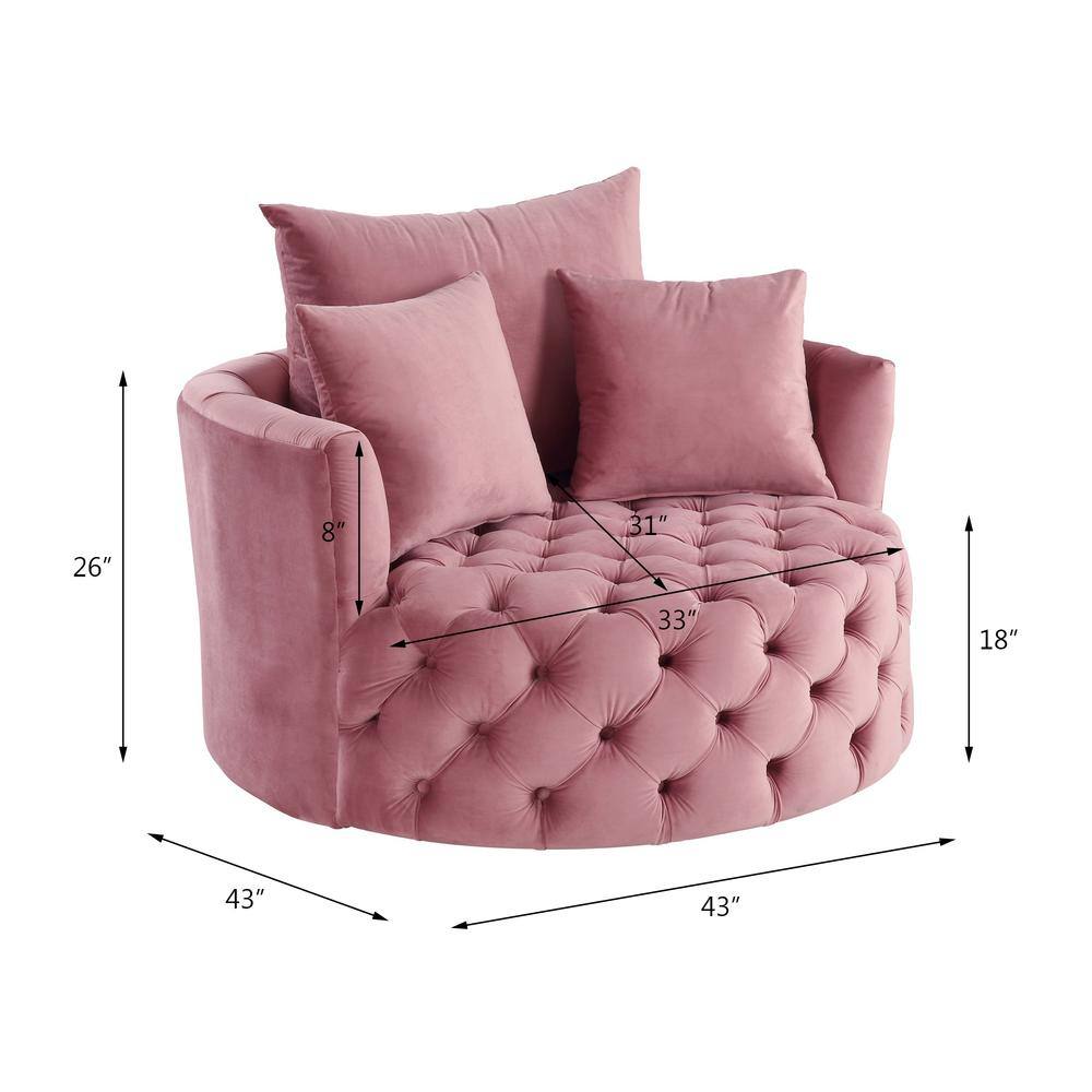 Pink Velvet Barrel Swivel Accent Chair with Pillows