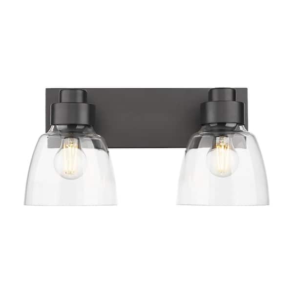 Golden Lighting Remy 8 in. 2 Light Matte Black Vanity Light with Clear Glass Shade