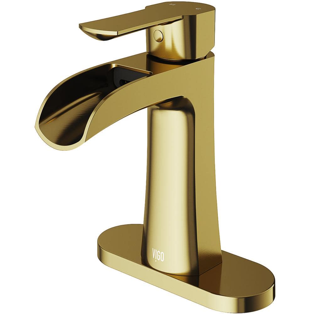VIGO Paloma Single Handle SingleHole Bathroom Faucet Set with Deck Plate in Matte Brushed Gold