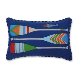 Nautical Blue Rectangular Outdoor Lumbar Throw Pillow