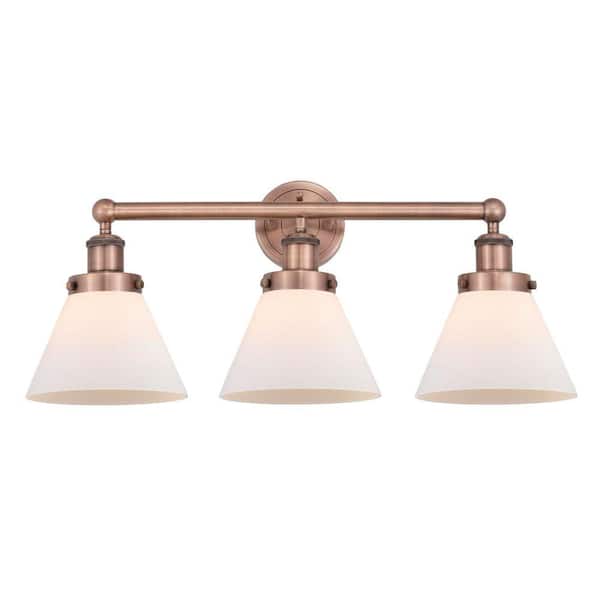 Cone 25.75 in. 3-Light Antique Copper Vanity Light with Glass Shade