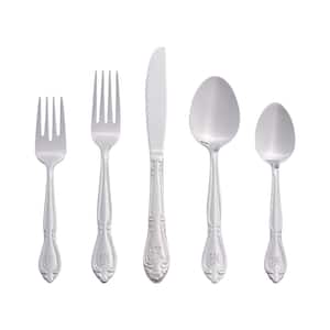 Rose Monogrammed Letter H 46-Piece Silver Stainless Steel Flatware Set (Service for 8)