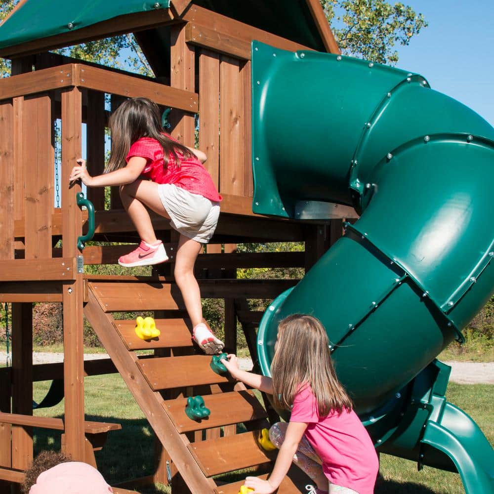 Denali Tower Wooden Playset with Green Slides and Swings