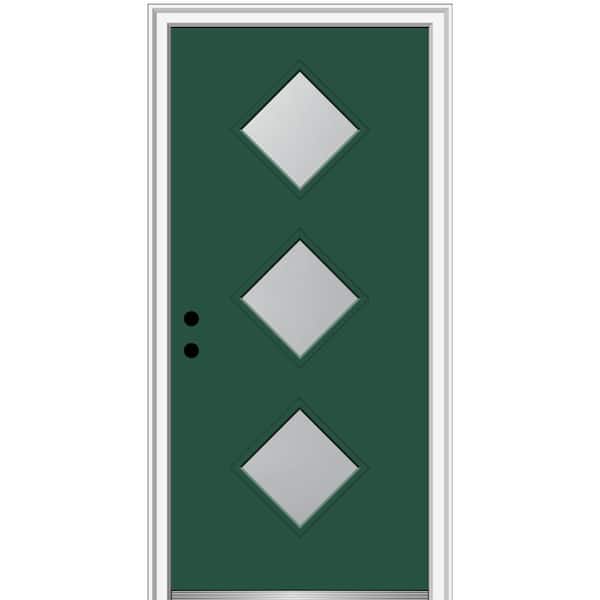 MMI Door 30 in. x 80 in. Aveline Right-Hand Inswing 3-Lite Frosted Glass Painted Steel Prehung Front Door on 4-9/16 in. Frame