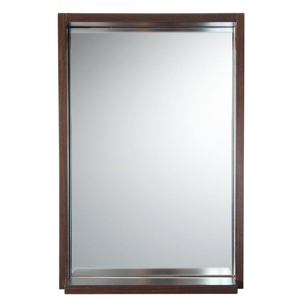 Wenge Brown Rectangular Wood Vanity Mirror with Shelf