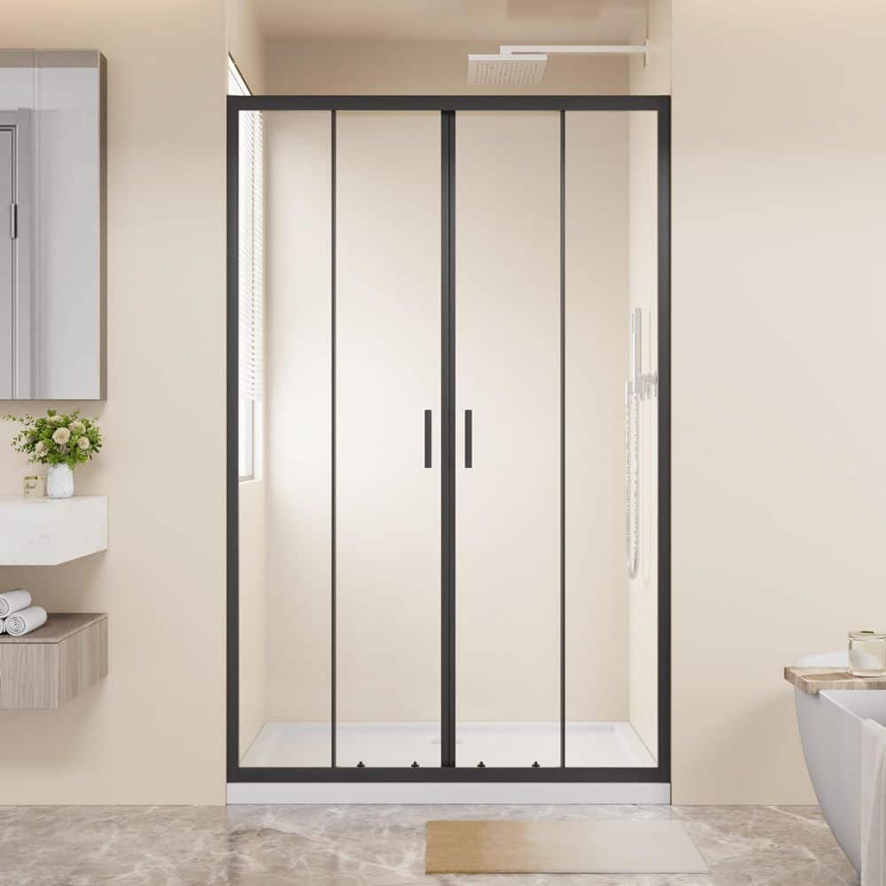 Serpent 48 in. W x 72 in. H 4-Panel Center Opening Double Sliding Shower Door in Matt Black with Stainless Steel Handle price history on PriceWatchPro