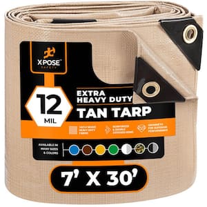 Heavy-Duty Tan Poly Tarp 7 ft. x 30 ft. Multi-Purpose Protective Cover Durable Extra Thick 12 Mil Polyethylene