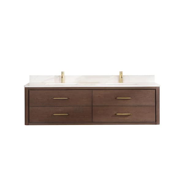 Cristo 72 in. W x 22 in. D x 20.6 in. H Double Sink Bath Vanity in Dark Brown with White Quartz Stone Top