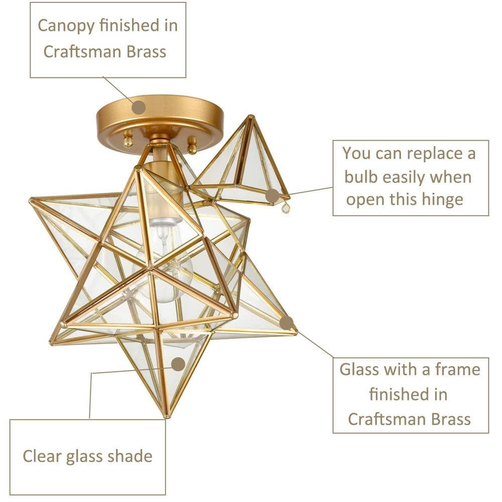 Brass Moravian Star Flush Mount Ceiling Light with Clear Glass