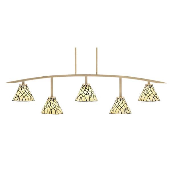 Unbranded Siena 51.25 in. 5-Light New Age Brass Chandelier with 7 in. Sandhill Art Glass Shades, no bulbs included