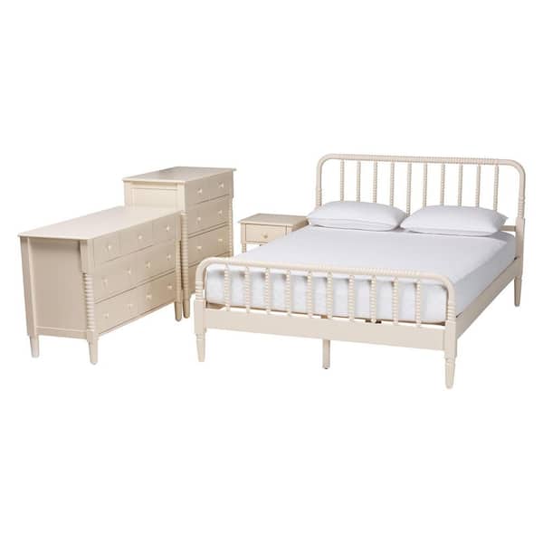 Baxton Studio Braith 4-Piece Ivory Wood King Bedroom Set