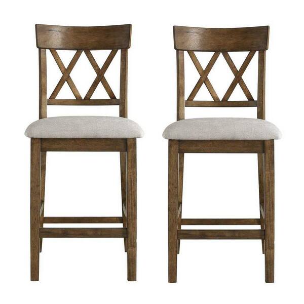 EVERGLADE HOME Carlow 42 in. Light Oak Full Back Wood Frame Bar Stool with Double Cross Back with Fabric Seat (Set of 2)