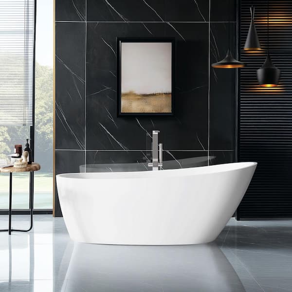 Lahore 66.9 in. x 29.1 in. Freestanding Acrylic Soaking Bathtub with Overflow and Drain in White