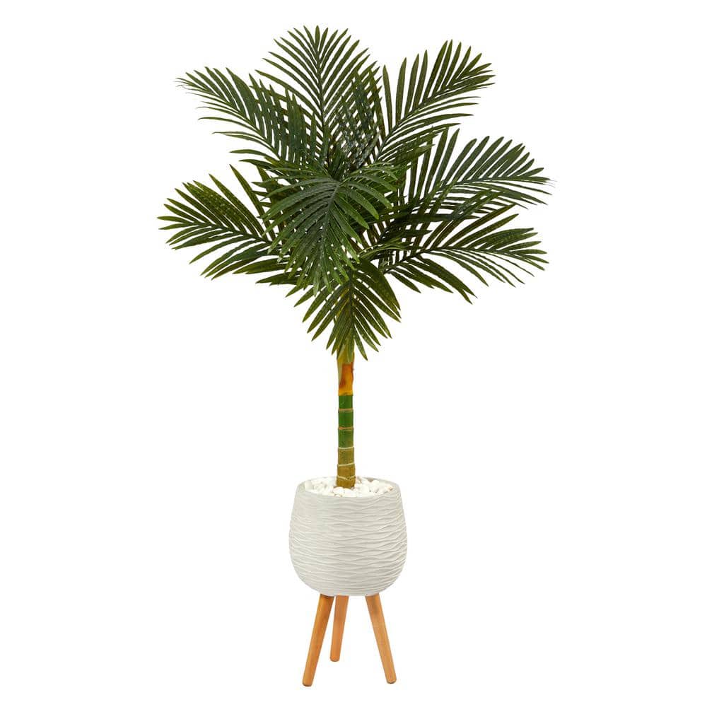 Nearly Natural 5 ft. Golden Cane Artificial Palm Tree in White