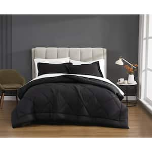 3-Piece Black Solid Cotton Percale Full/Queen Comforter Set