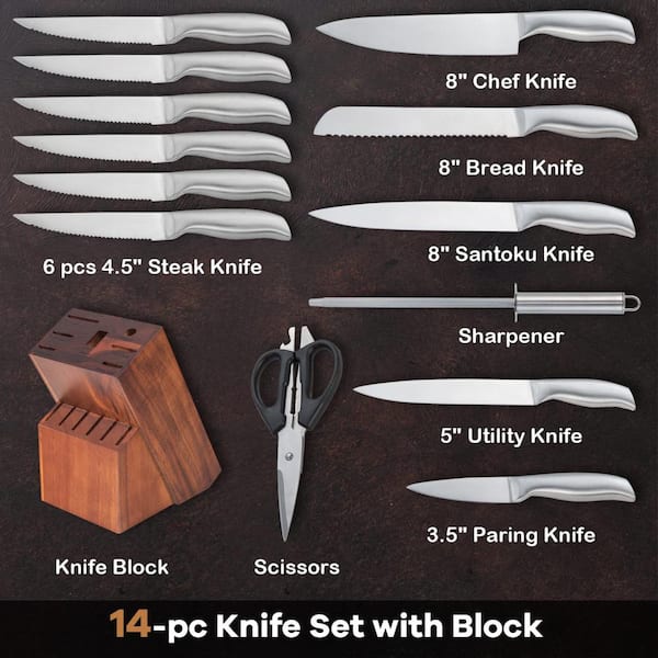 14 PCS Kitchen Knife Set with 6 PCS Steak Knives Versatile Scissors and  Block