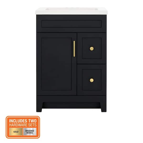 Chasbury 25 in. Single Sink Matte Black Bath Vanity with White Cultured Marble Top (Assembled)