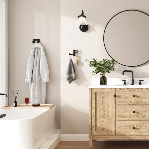 2-Pack J-Hook Robe/Towel Hook in Matte Black, Stainless Steel Foldable 3 Arms Robe Towel Holder, Shower Wall Coat Hooks