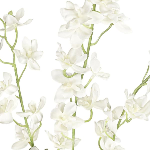 LIVING LUXURY 34 in. Cream White Artificial Dendrobium Orchid