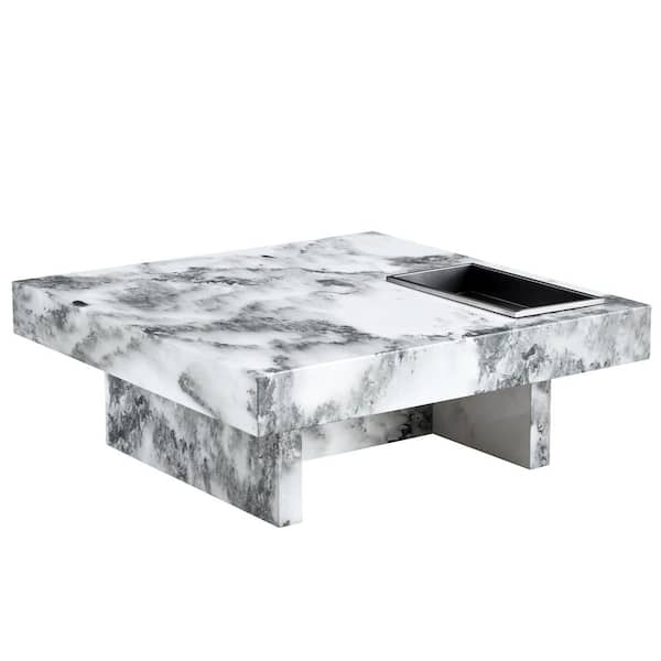 Polibi 31.4 in. Square Faux Marble Top Coffee Table with Storage for Living Room, Light Grey