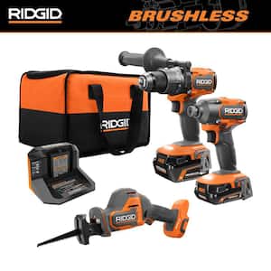 18V Brushless Cordless 2-Tool Combo Kit w/ Hammer Drill, Impact Driver, Recip Saw, Batteries, Charger, & Bag