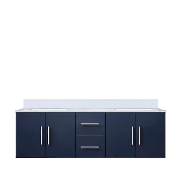 Geneva 60 in. W x 22 in. D Navy Blue Double Bath Vanity and White Quartz Top
