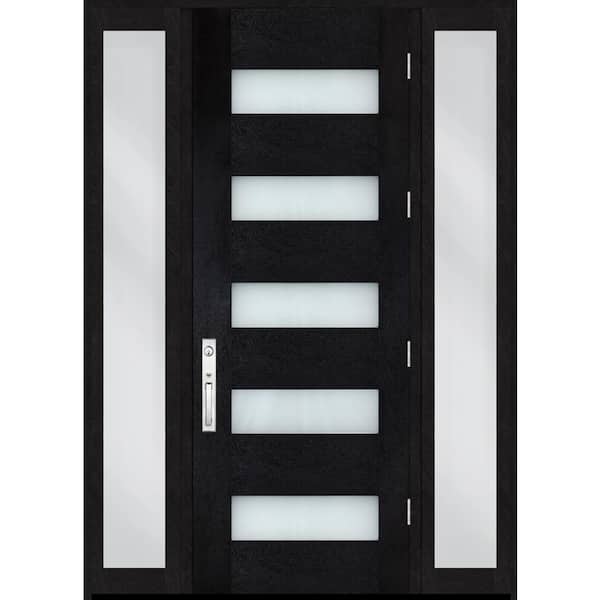 Regency 72 in. x 80 in. 5L Modern Frosted Glass LHOS Onyx Fiberglass Prehung Front Door w/Dbl 16in.SL and NKL Lockset