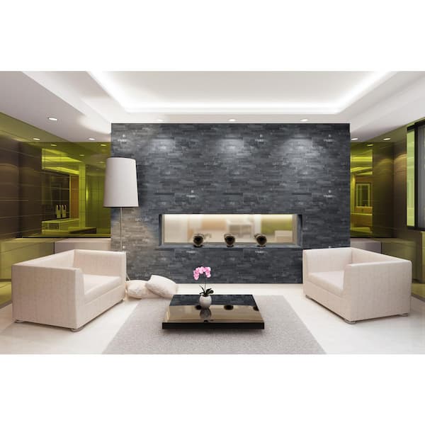 Cosmic Black 3D Ledger Panel 6 in. x 24 in. Honed Marble Wall Tile (4 sq. ft. /Case)