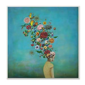 12 in. x 12 in. "Flowers on Her Mind Bright Blue Floral Painting" by Duy Huynh Wood Wall Art