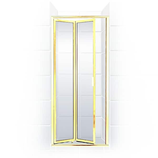 Coastal Shower Doors Paragon Series 22 in. x 71 in. Framed Bi-Fold Double Hinged Shower Door in Gold and Clear Glass