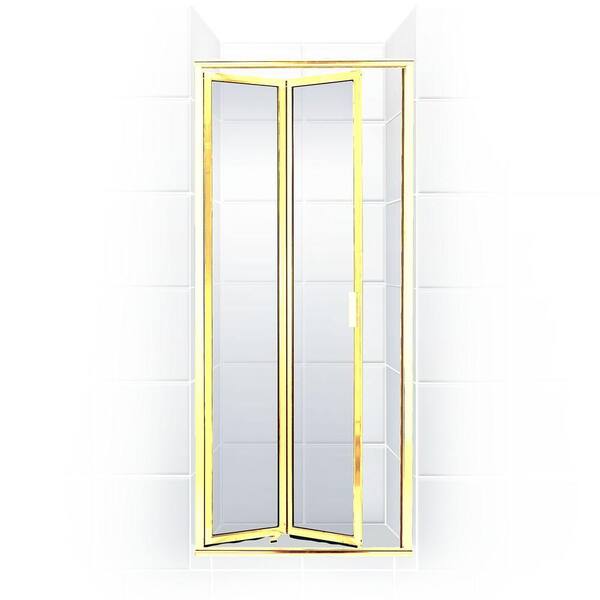 Coastal Shower Doors Paragon Series 28 in. x 71 in. Framed Bi-Fold Double Hinged Shower Door in Gold and Clear Glass