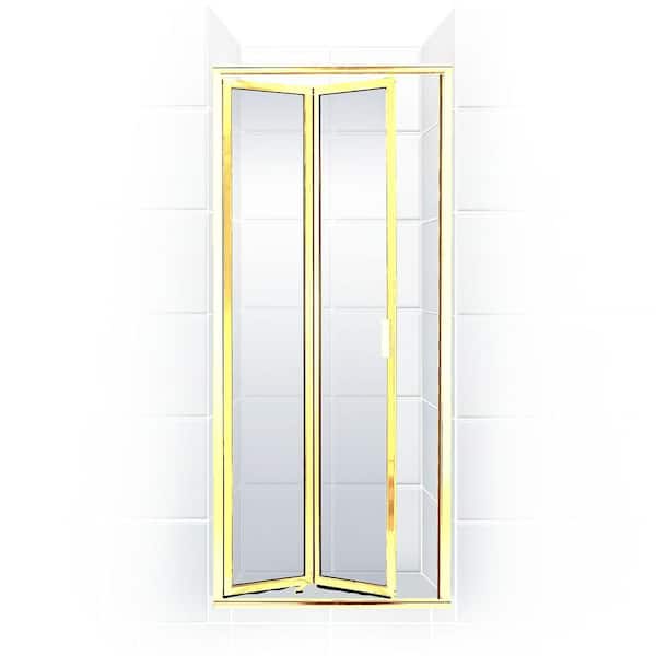 Coastal Shower Doors Paragon Series 30 in. x 71 in. Framed Bi-Fold Double Hinged Shower Door in Gold and Clear Glass