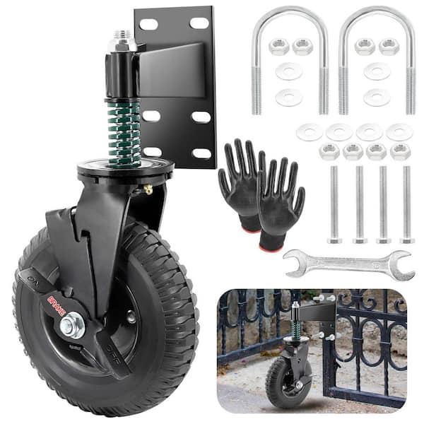 8 in. Fence Gate Wheels with Brake, 600 lb. Heavy Duty Gate Wheels for Metal Wooden Gate Sliding Hardware
