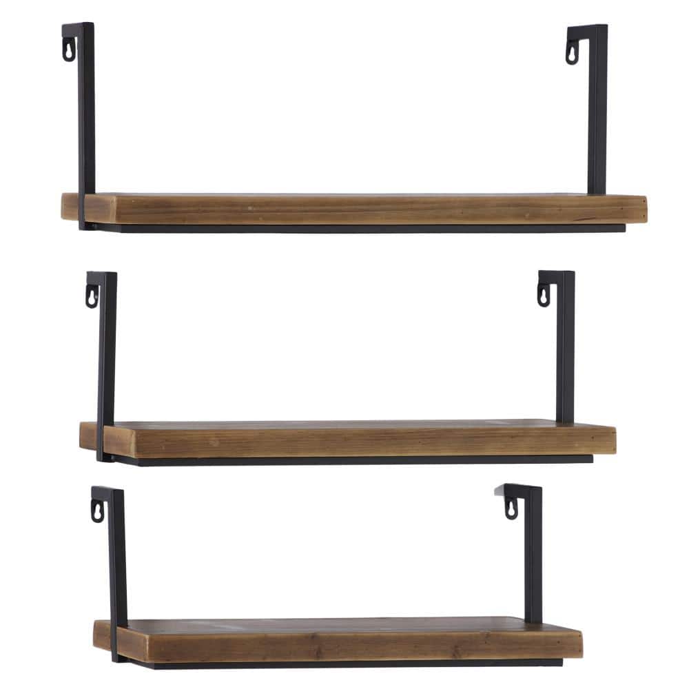Litton Lane 35 in. x 24 in. Brown Industrial Wood Wall Shelf 43783