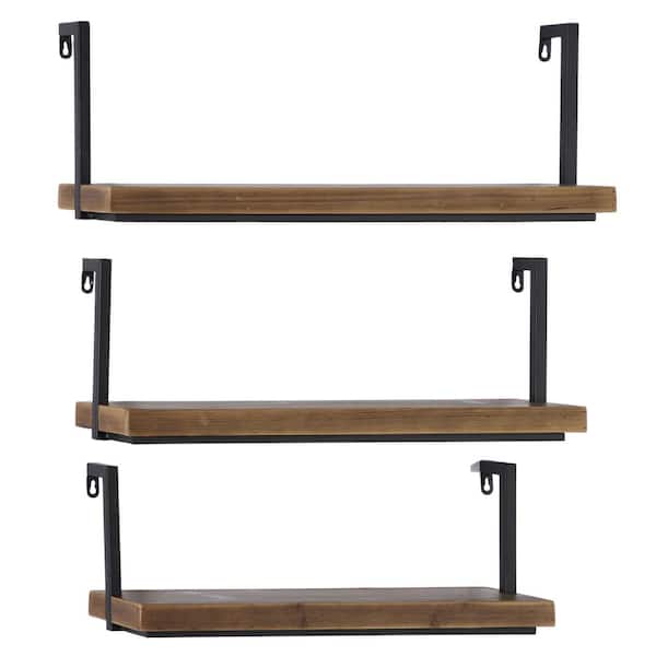 Litton Lane 35 in. x 24 in. Brown Industrial Wood Wall Shelf