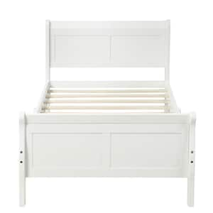 White Twin Size Solid Wood Platform Bed with Headboard and Footboard, Kid Platform Sleigh Bed Frame with Wood Slat